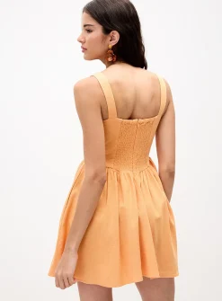 Linen-blend bustier-effect minidress