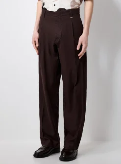 Linen-blend chocolate-brown pant