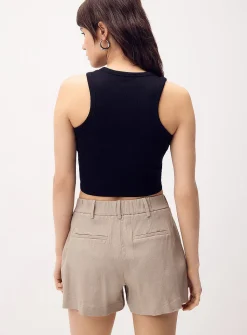 Linen-blend dress mini short