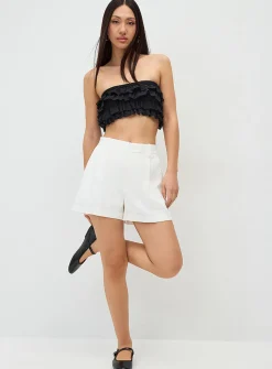 Linen-blend dress mini short
