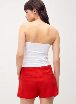 Linen-blend dress mini short