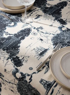 Linen-blend map tablecloth