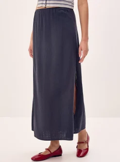 Linen-blend maxi skirt