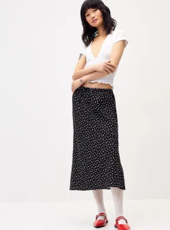 Linen blend midi skirt