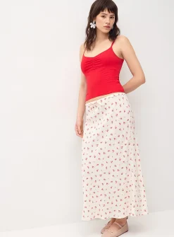 Linen blend midi skirt