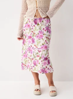 Linen blend midi skirt