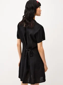 Linen-blend notched collar shirtdress