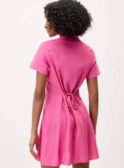 Linen-blend notched collar shirtdress