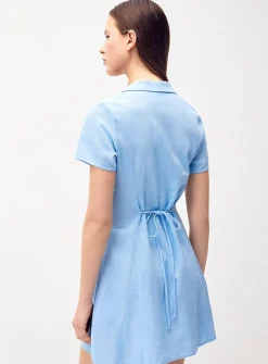 Linen-blend notched collar shirtdress