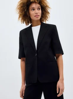 Linen-cotton short-sleeve blazer