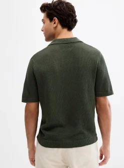 100% linen knit Johnny collar polo
