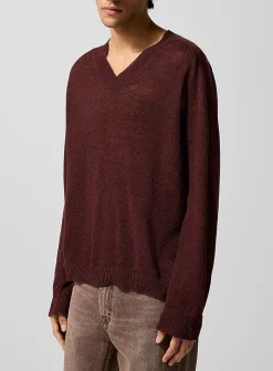 Linen knit V-neck sweater