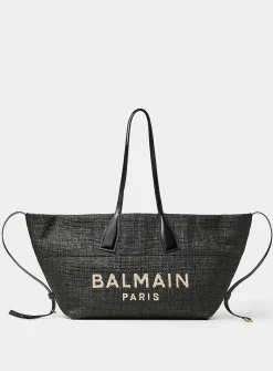 Logo faux-raffia tote bag