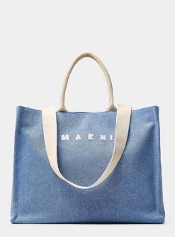 Logo small denim tote bag