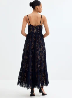 Long midnight blue lace dress