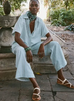 Loose blue striped seersucker shirt