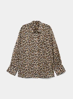 Loose leopard-print voile shirt