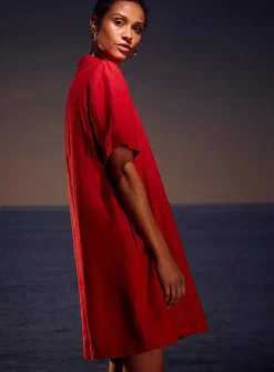 Loose pure linen Johnny collar dress
