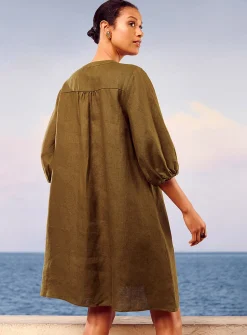Loose pure linen 3/4-sleeve dress