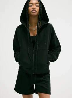 Loose zip fleece hoodie