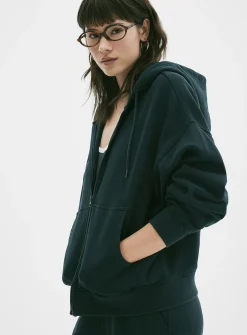 Loose zip fleece hoodie