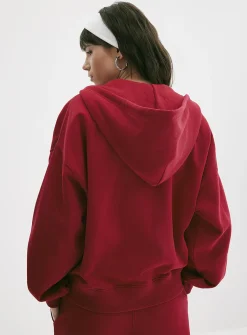 Loose zip fleece hoodie