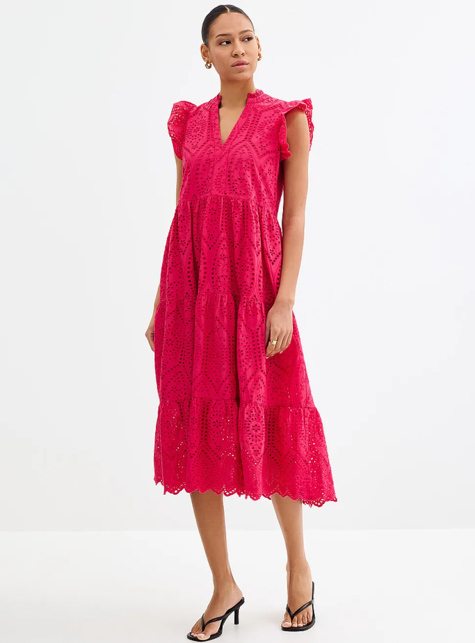 Magenta broderie anglaise tiered dress