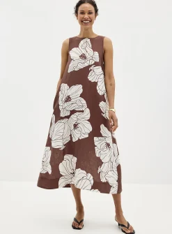 Majestic flowers linen trapeze dress