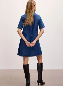 Mara indigo denim polo-collar A-line minidress