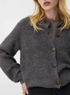 Marbled buttons shaker-rib cardigan