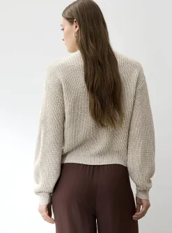 Marbled buttons shaker-rib cardigan