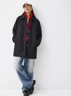 Marbled buttons straight-fit twill coat