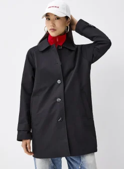 Marbled buttons straight-fit twill coat