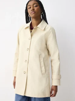Marbled buttons straight-fit twill coat