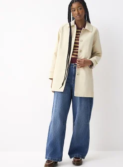 Marbled buttons straight-fit twill coat
