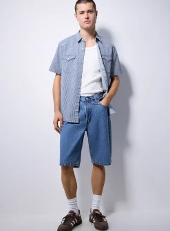 469 medium-blue jean Bermudas