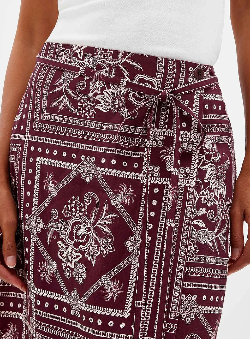 Merlot ceramic-print wrap skirt