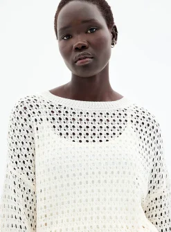 Metallic-accent openwork sweater