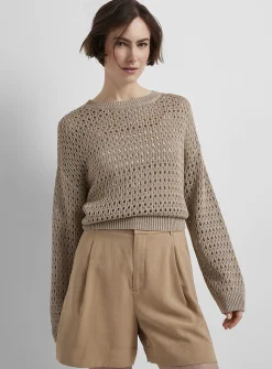 Metallic-accent openwork sweater