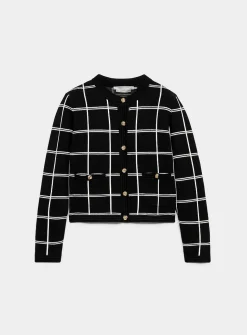 Metallic buttons jacquard cardigan