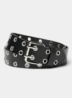 Metallic grommet leather belt