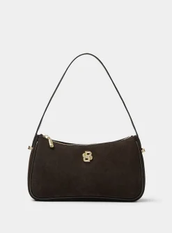 Metallic-logo suede shoulder bag