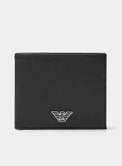 Metallic logo textured canvas wallet