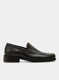 Metallized letter distressed leather loafers