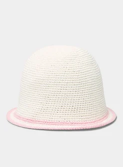 Metallized logo crocheted knit bucket hat