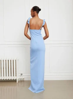 Mia ruffled straps slit maxi dress