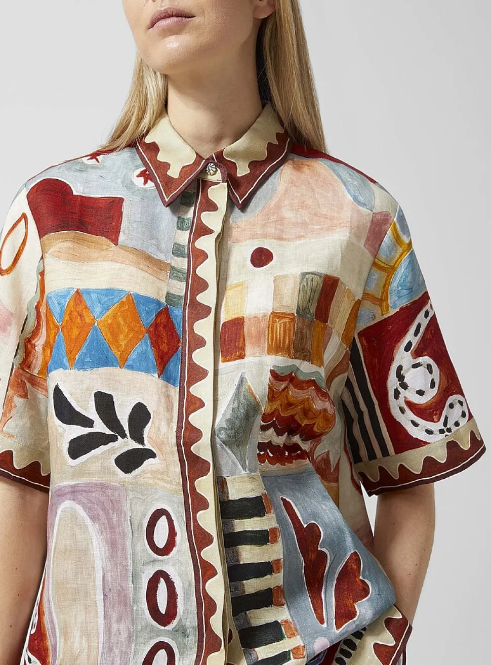 Michelle painted shapes pure linen shirt