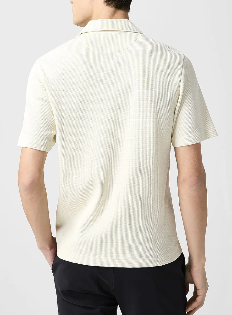Micro-waffled Johnny collar polo shirt