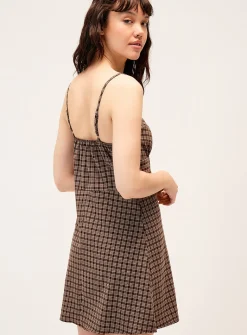 Mini-check linen-blend minidress