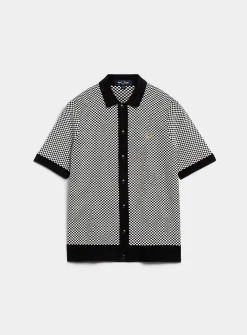 Mini-check polo-collar cardigan